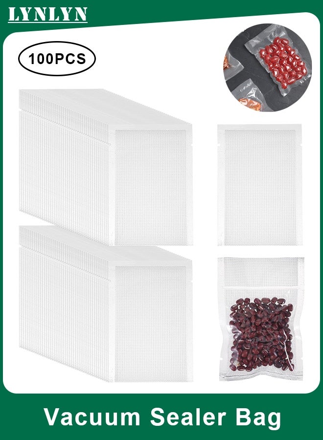 LYNLYN 100 Pieces Small Vacuum Sealer Bags for Food Storage, Clear Plastic Flat Pouches with Tear Notch, Heat Sealable Food Packaging Bags（15x25cm） - Image 1